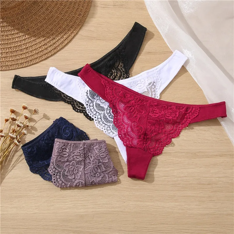 Cotton Mix Lace Thong Female Lingerie G-String Underwear Intimates Lingerie Underpants Briefs Panties
