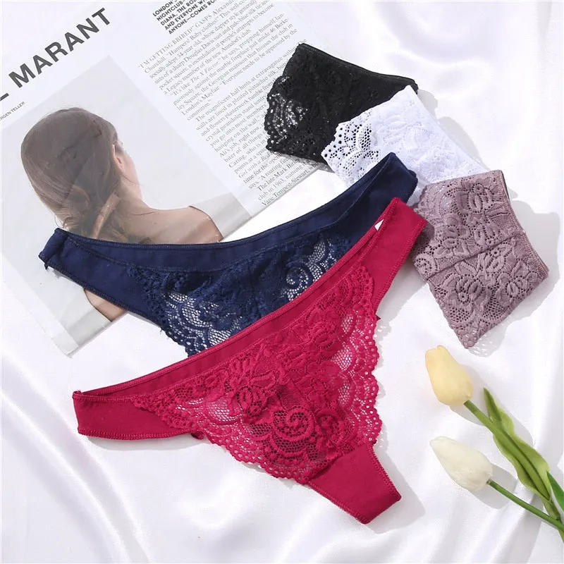 Cotton Mix Lace Thong Female Lingerie G-String Underwear Intimates Lingerie Underpants Briefs Panties