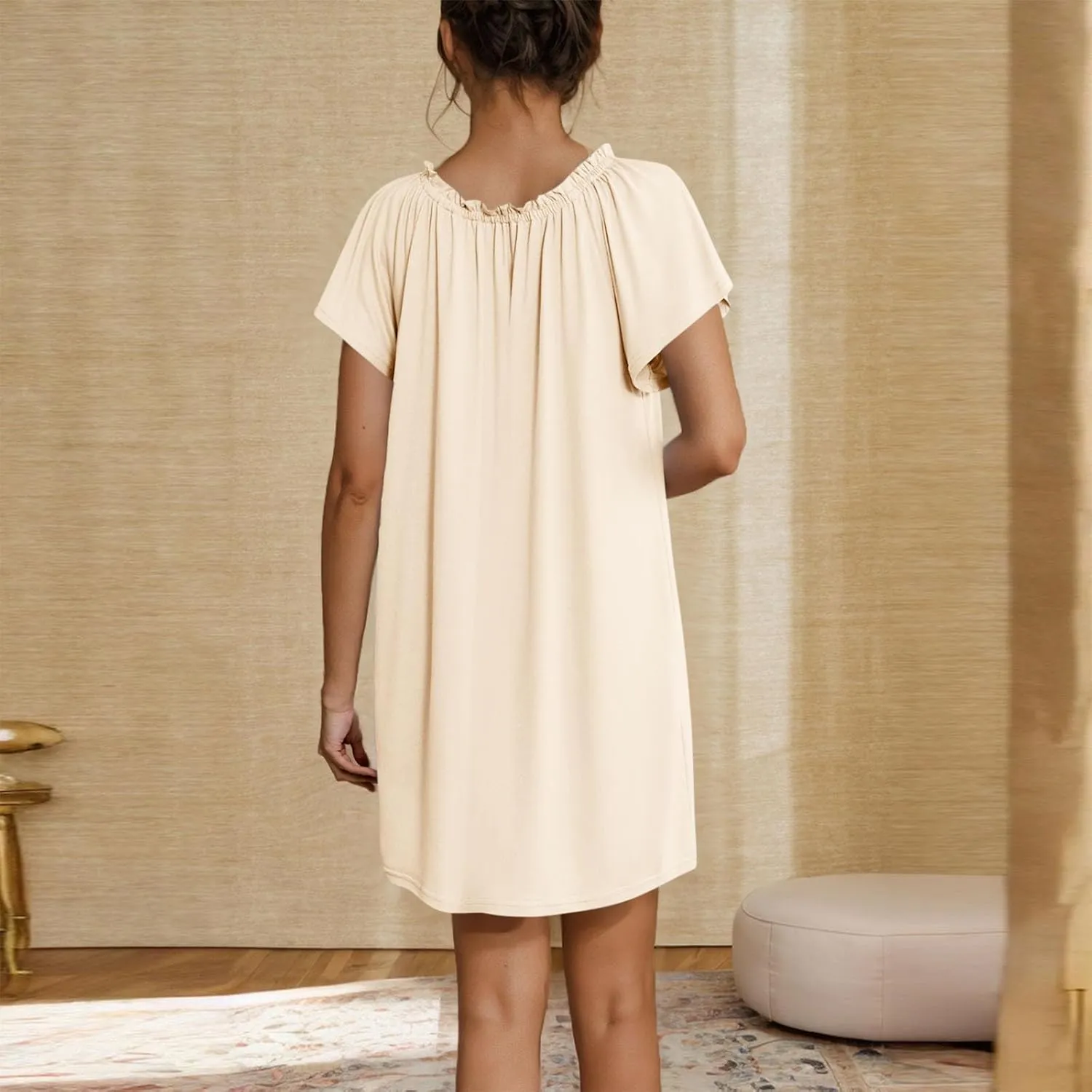 Cotton Nightgowns for Women Loose Ruffle Laceup Front Nightshirt Short Sleeve Soft Sleepwear 2025 Summer Pajamas Dress