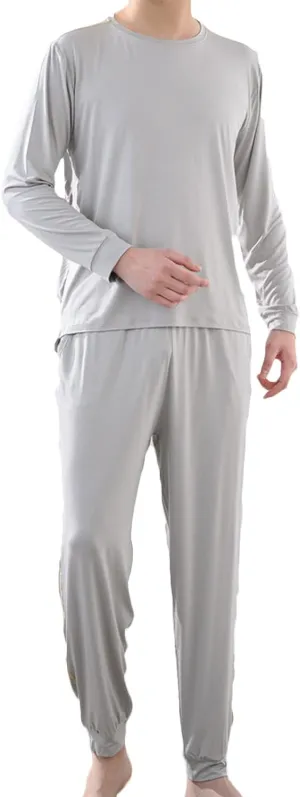 Cotton Pajamas for Men Long Sleeve Sleep Shirts and Stretch Pants Pajama Sets Comfy Loose Lounge Nightwear Sets