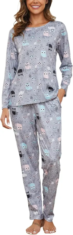 Cotton Pajamas for Women Set Cotton Long Sleeve Pajamas Printed Sets Pants ladies Pjs Sets with Pockets