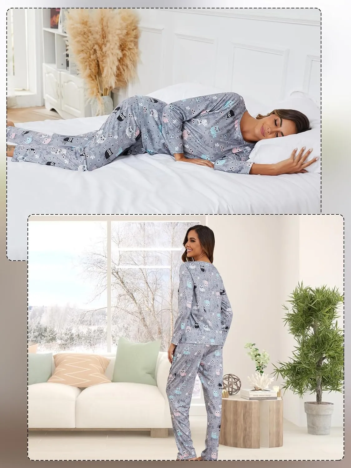Cotton Pajamas for Women Set Cotton Long Sleeve Pajamas Printed Sets Pants ladies Pjs Sets with Pockets