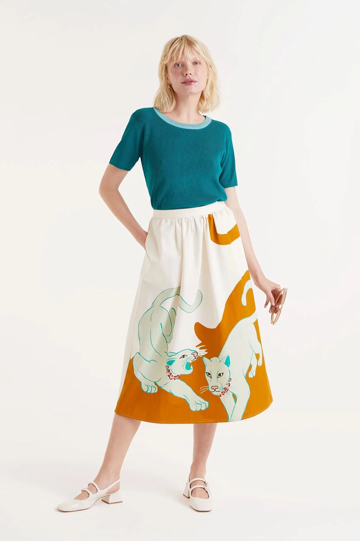Cotton Midi Skirt in Jungle Print Clean Aesthetic Chic Appeal