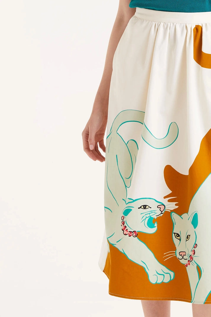 Smart Look Cotton Midi Skirt in Jungle Print