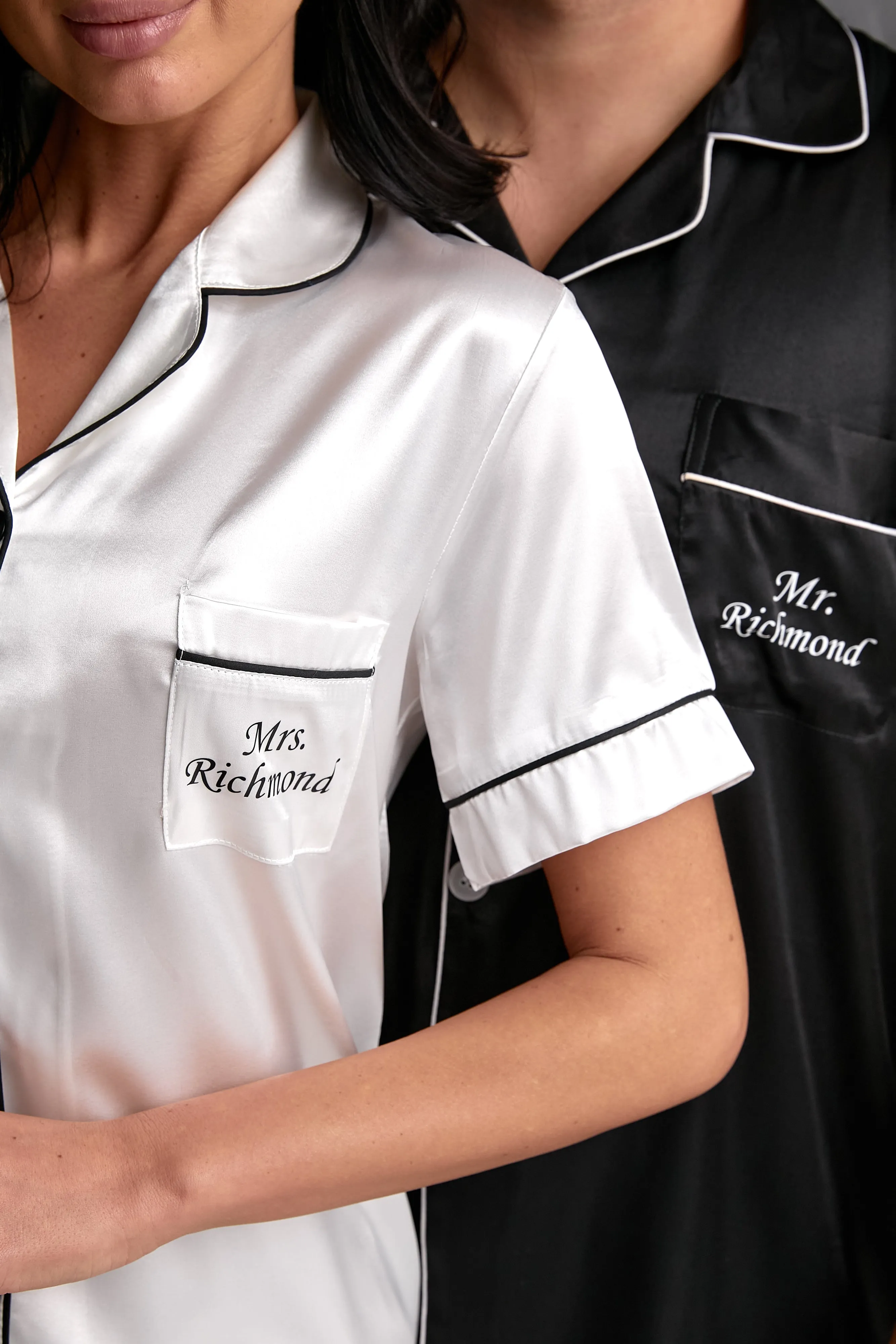 Couple matching Personalized Mr & Mrs Satin Honeymoon Pajamas - Short   Long