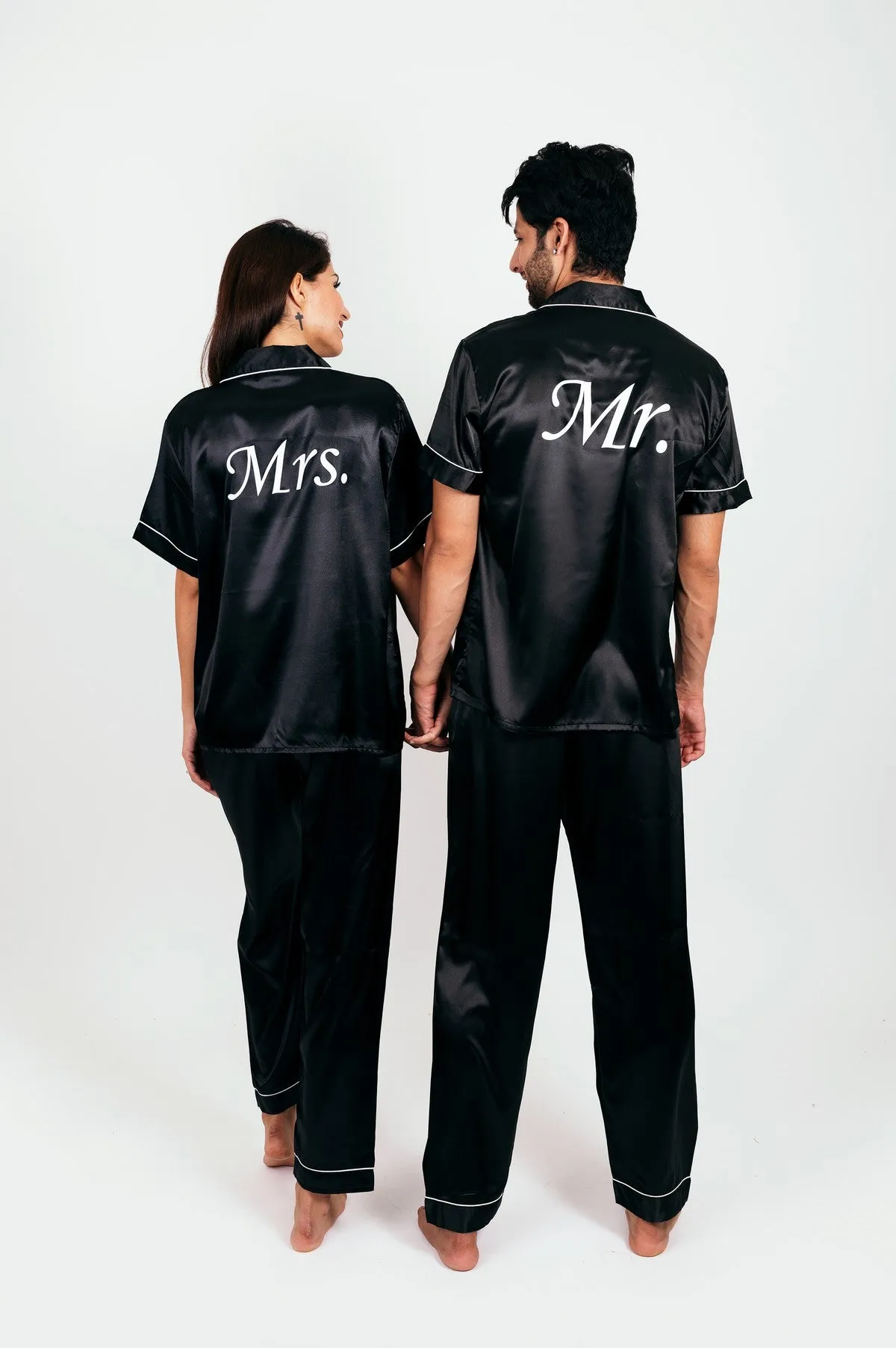 Couple matching Personalized Mr & Mrs Satin Honeymoon Pajamas - Short   Long