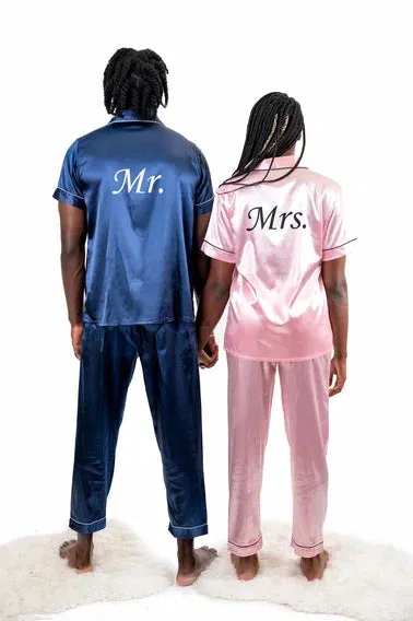 Couple matching Personalized Mr & Mrs Satin Honeymoon Pajamas - Short   Long