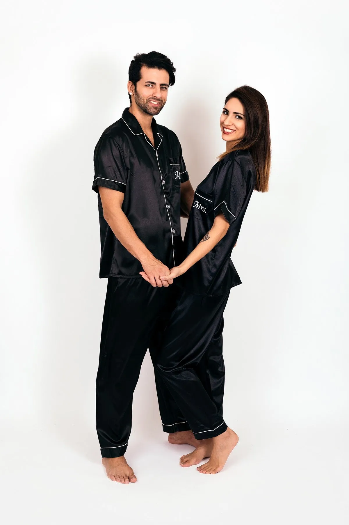 Couple matching Personalized Mr & Mrs Satin Honeymoon Pajamas - Short   Long