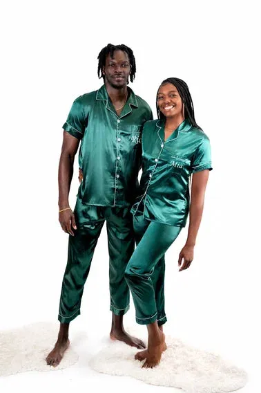 Couple matching Personalized Mr & Mrs Satin Honeymoon Pajamas - Short   Long