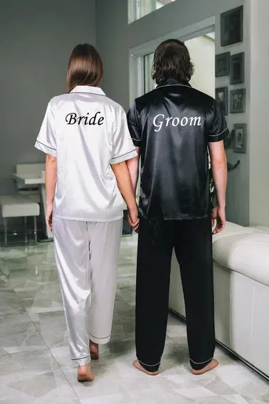 Couple matching Personalized Mr & Mrs Satin Honeymoon Pajamas - Short   Long