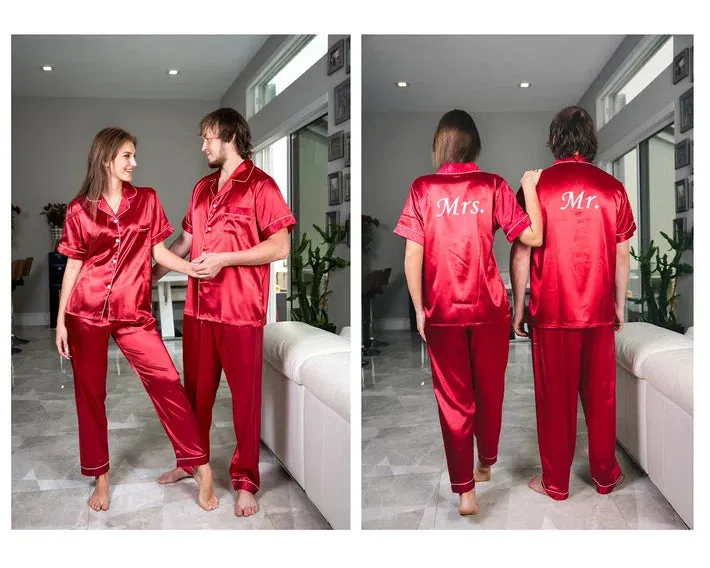 Couple matching Personalized Mr & Mrs Satin Honeymoon Pajamas - Short   Long