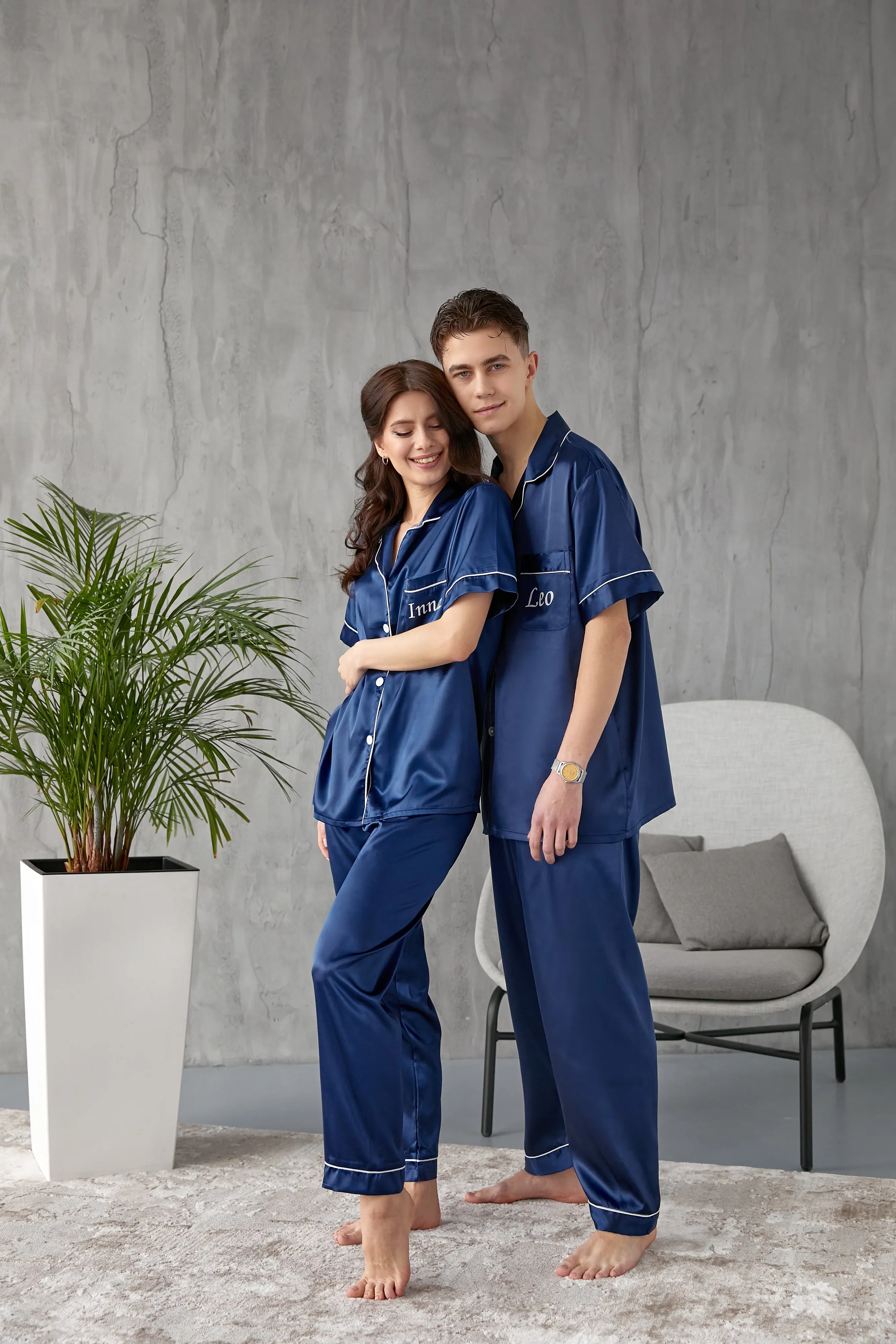 Couple matching Personalized Mr & Mrs Satin Honeymoon Pajamas - Short   Long