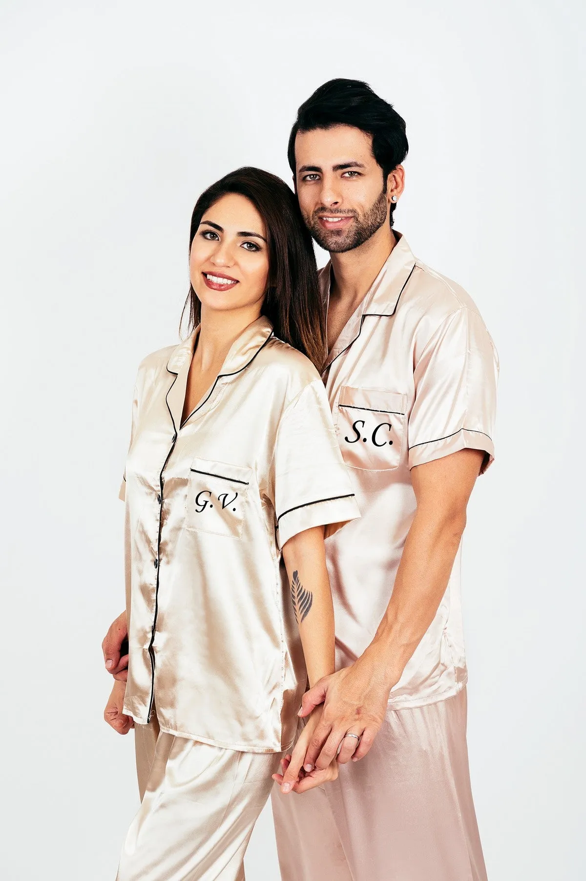 Couple matching Personalized Mr & Mrs Satin Honeymoon Pajamas - Short   Long