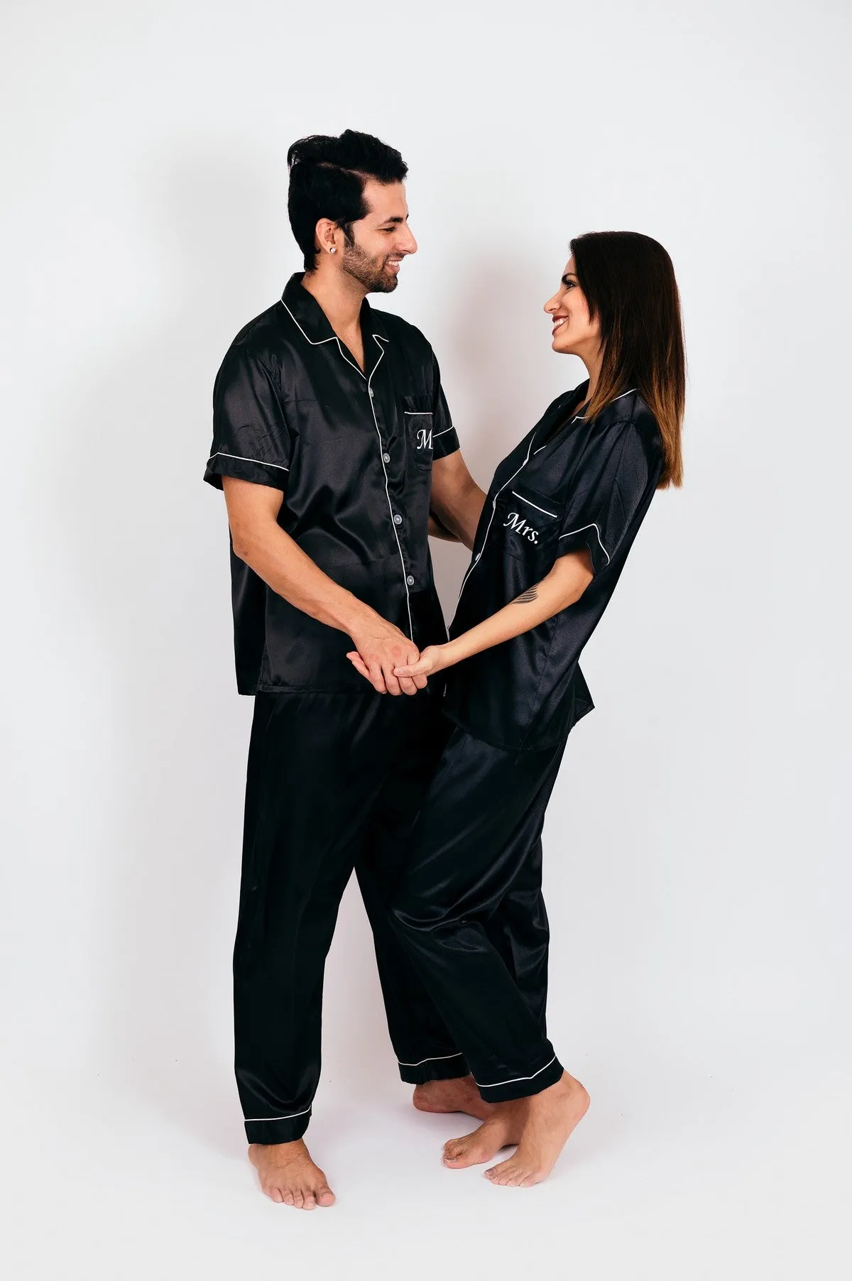 Couple matching Personalized Mr & Mrs Satin Honeymoon Pajamas - Short   Long