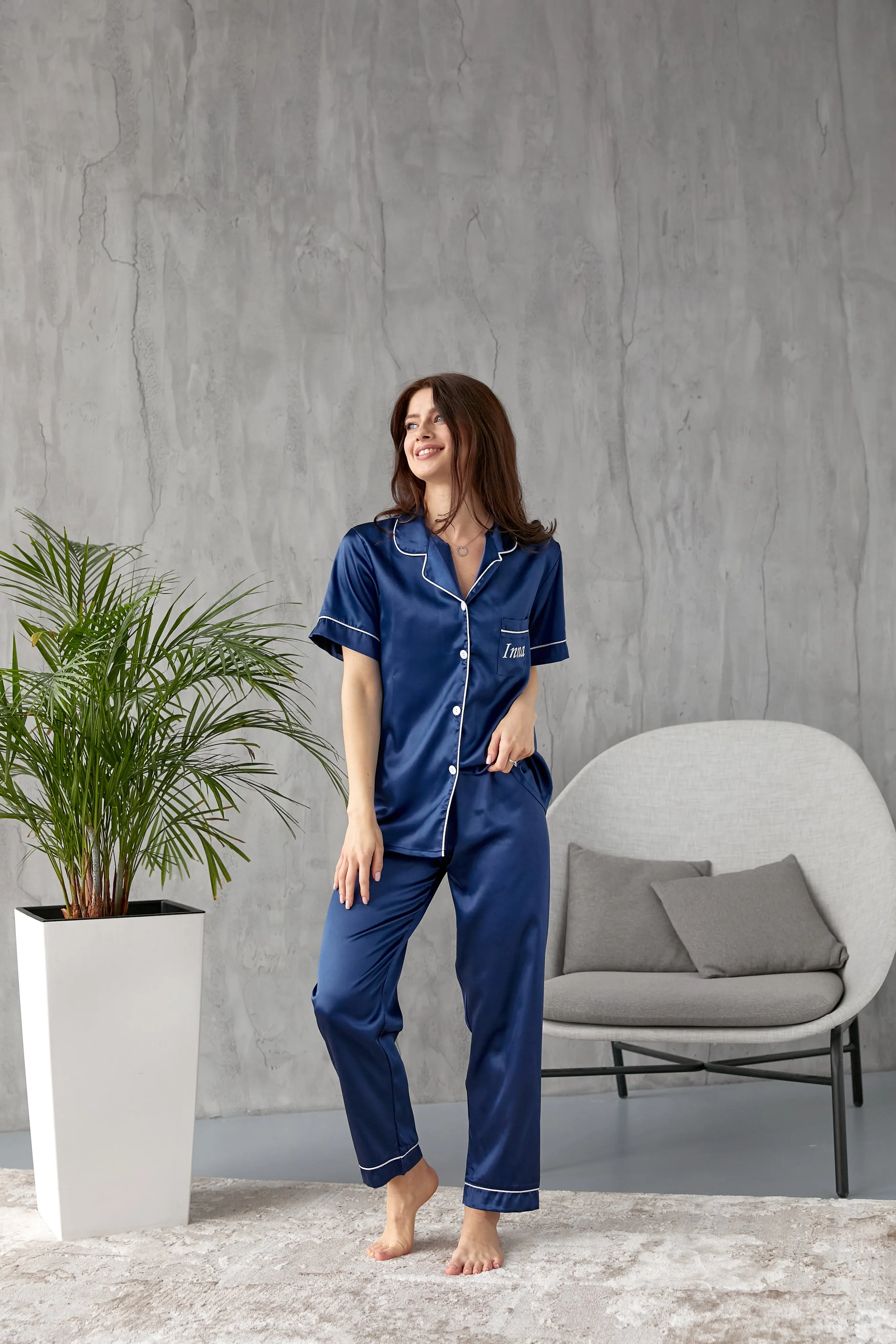 Couple matching Personalized Mr & Mrs Satin Honeymoon Pajamas - Short   Long