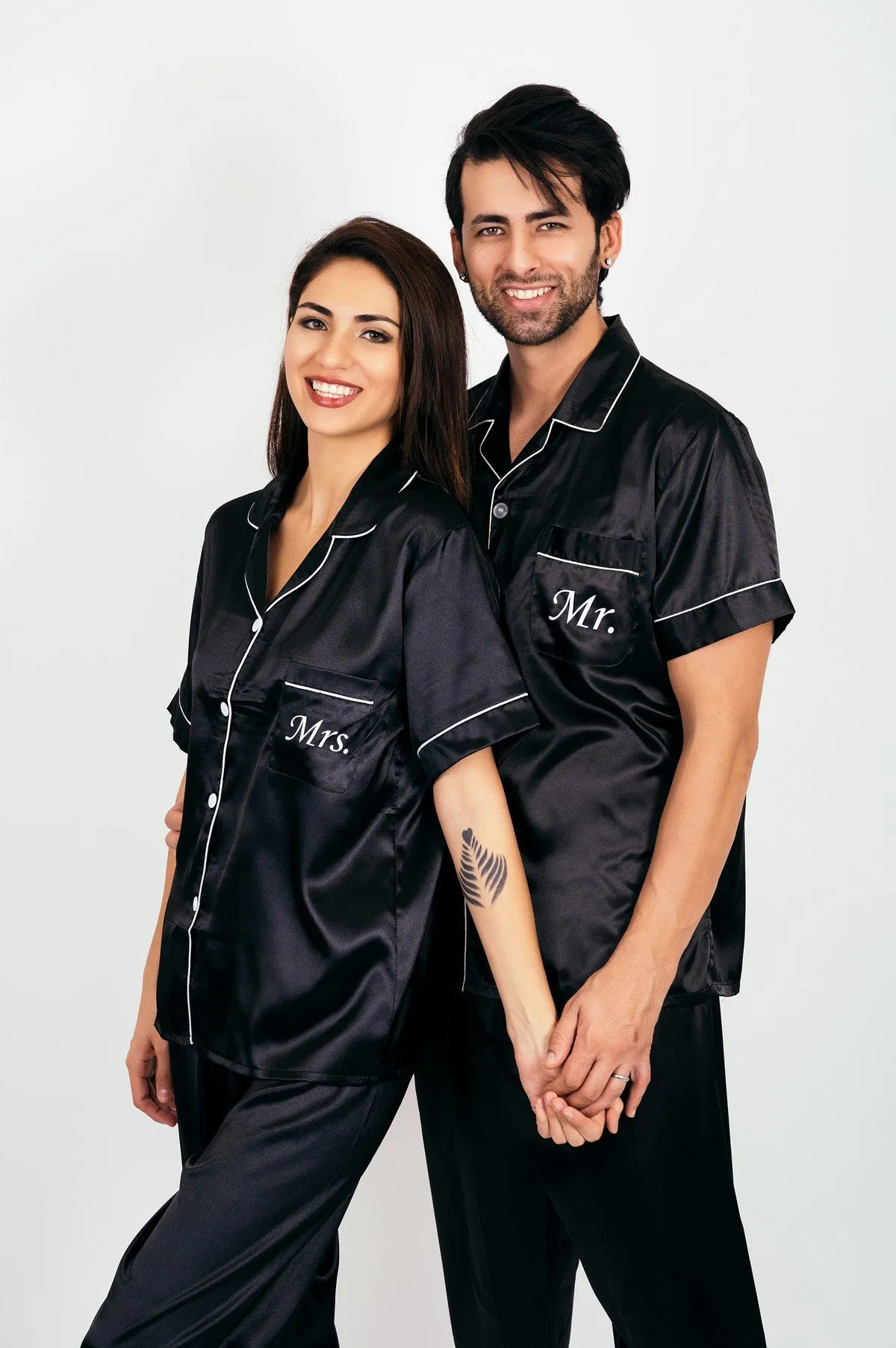 Couple matching Personalized Mr & Mrs Satin Honeymoon Pajamas - Short   Long
