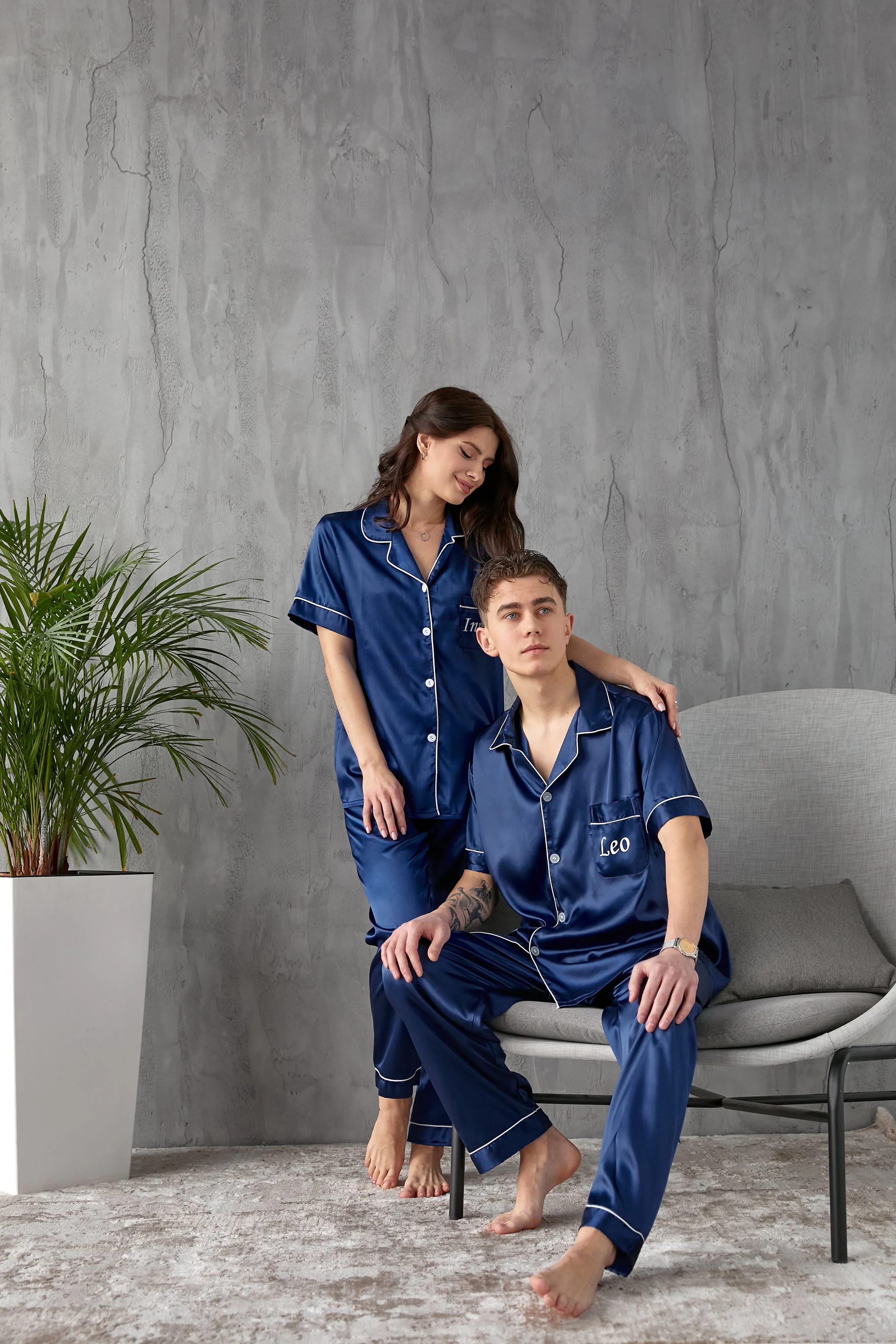 Couple matching Personalized Mr & Mrs Satin Honeymoon Pajamas - Short   Long