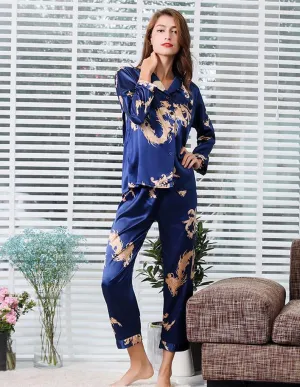 Couple Silk Satin Pajamas Pyjamas Set Long Sleeve Sleepwear Pijama Pajamas Suit Women and Man Sleep 2PC Set Loungewear