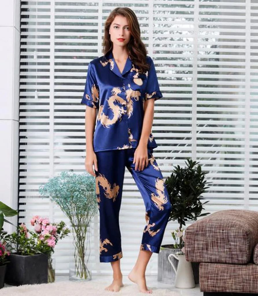 Couple Silk Satin Pajamas Pyjamas Set Long Sleeve Sleepwear Pijama Pajamas Suit Women and Man Sleep 2PC Set Loungewear