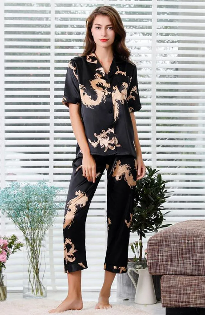 Couple Silk Satin Pajamas Pyjamas Set Long Sleeve Sleepwear Pijama Pajamas Suit Women and Man Sleep 2PC Set Loungewear