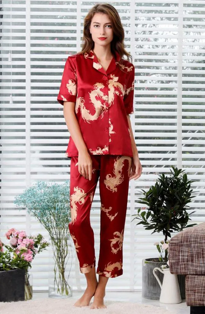 Couple Silk Satin Pajamas Pyjamas Set Long Sleeve Sleepwear Pijama Pajamas Suit Women and Man Sleep 2PC Set Loungewear