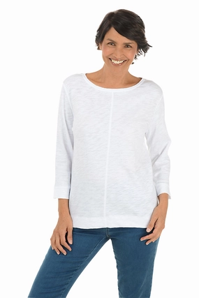 Coverstitch Boatneck Cotton Top MoistureWicking Technology Soft Pullover