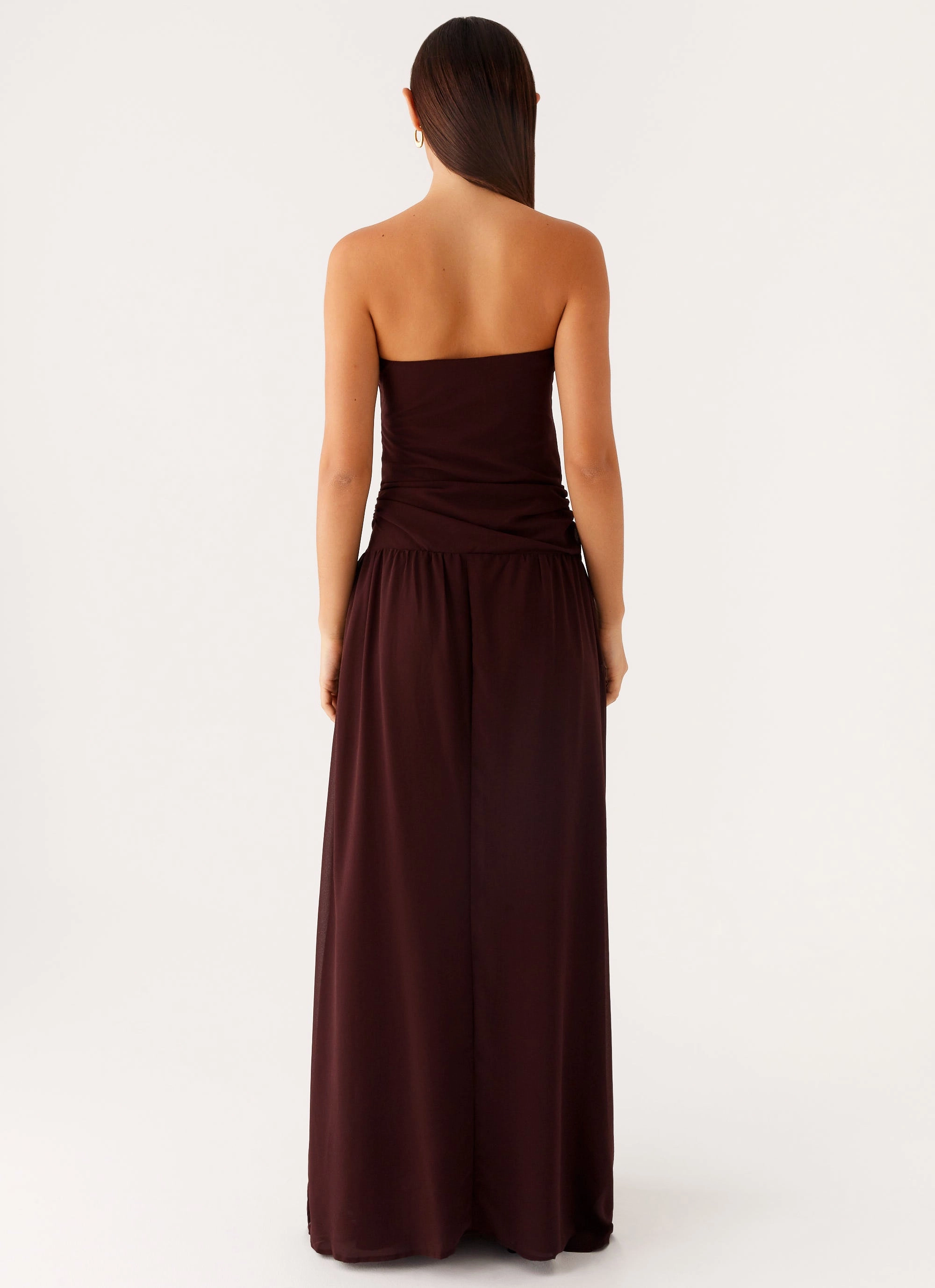 Light Attitude Flower Soft Covia Strapless Maxi Dress - Dark Chocolate