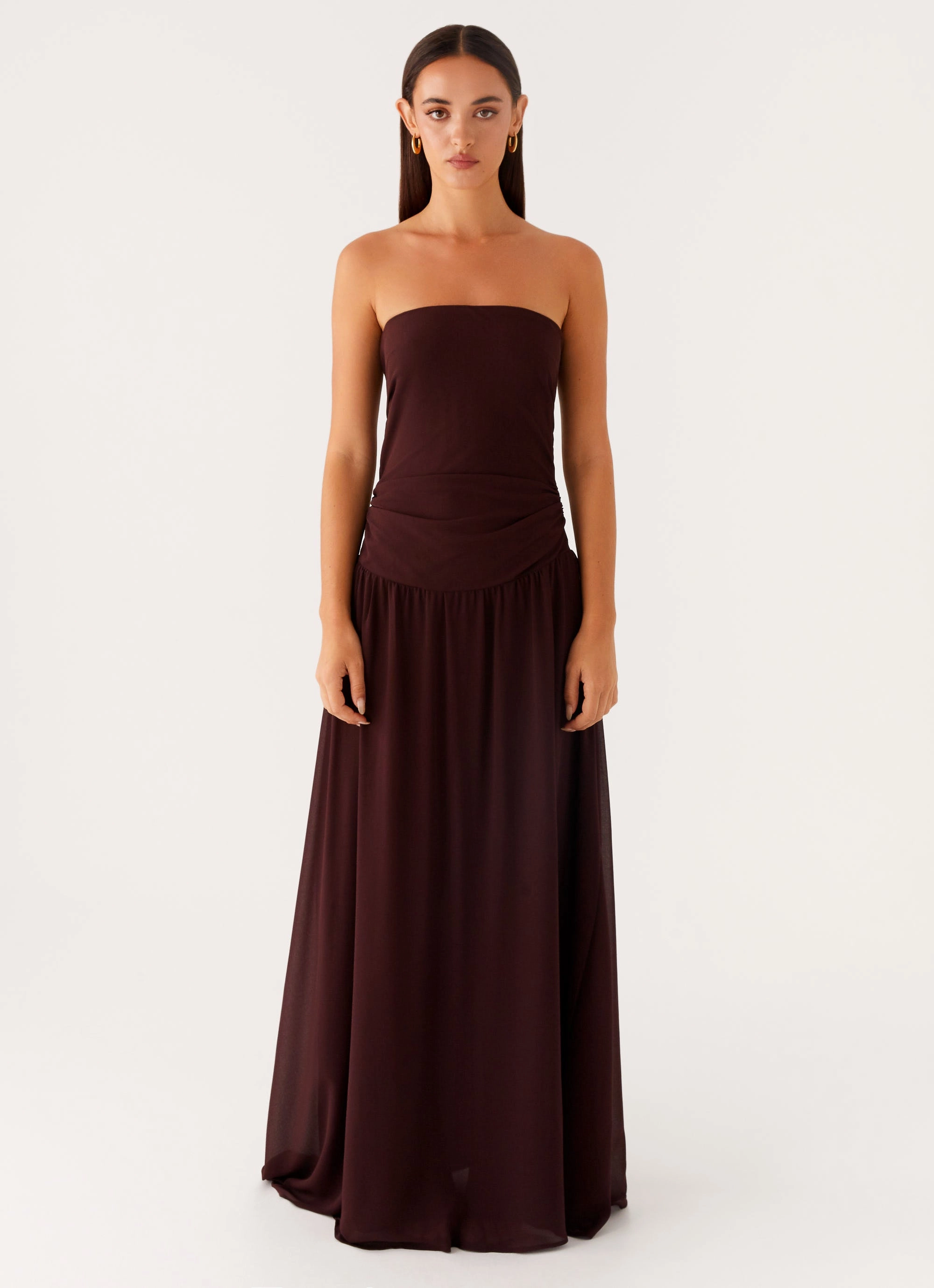 Covia Strapless Maxi Dress - Dark Chocolate Evening Event Petite friendly