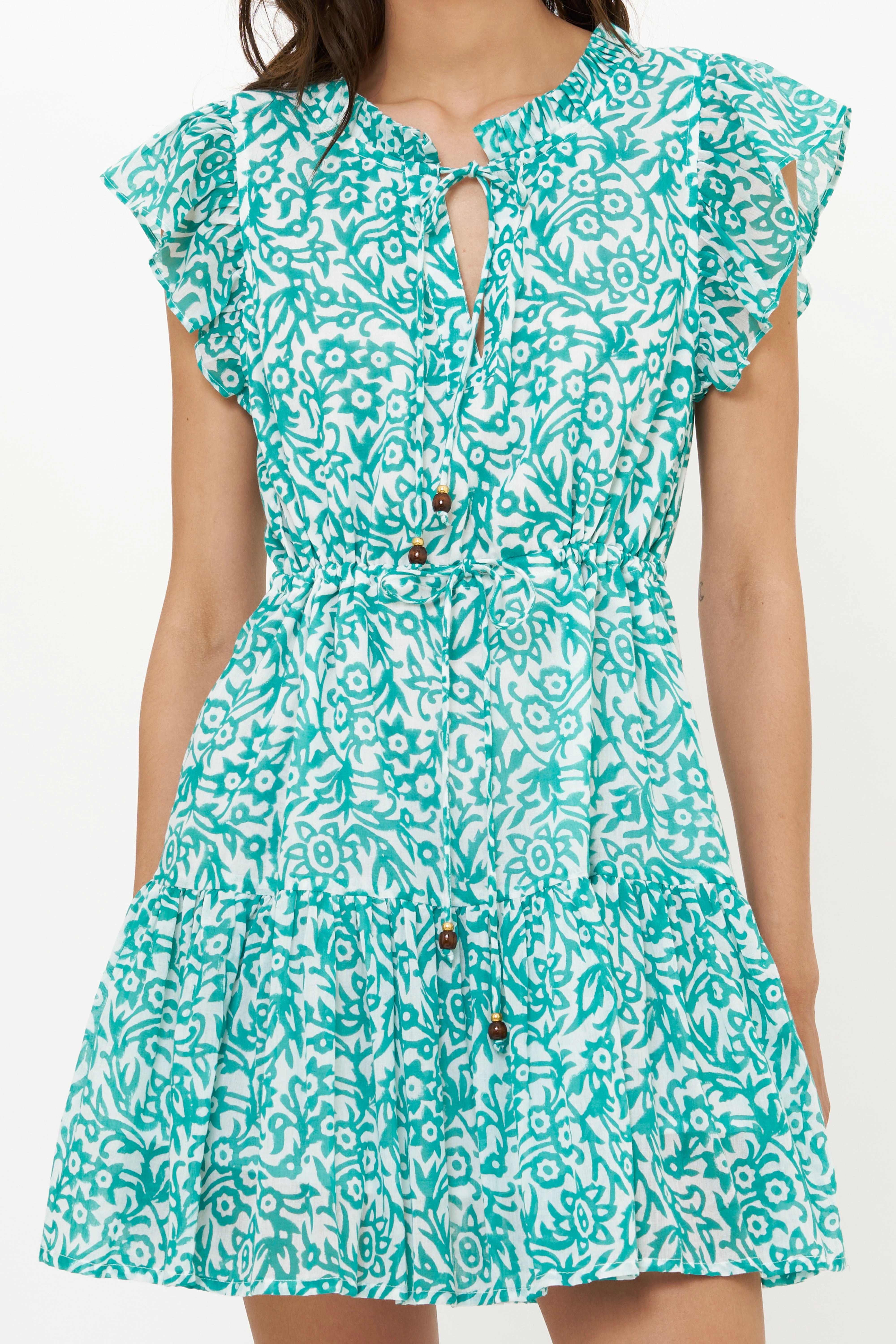 Cinched Flirty Short Cypress Jade Blue Sky