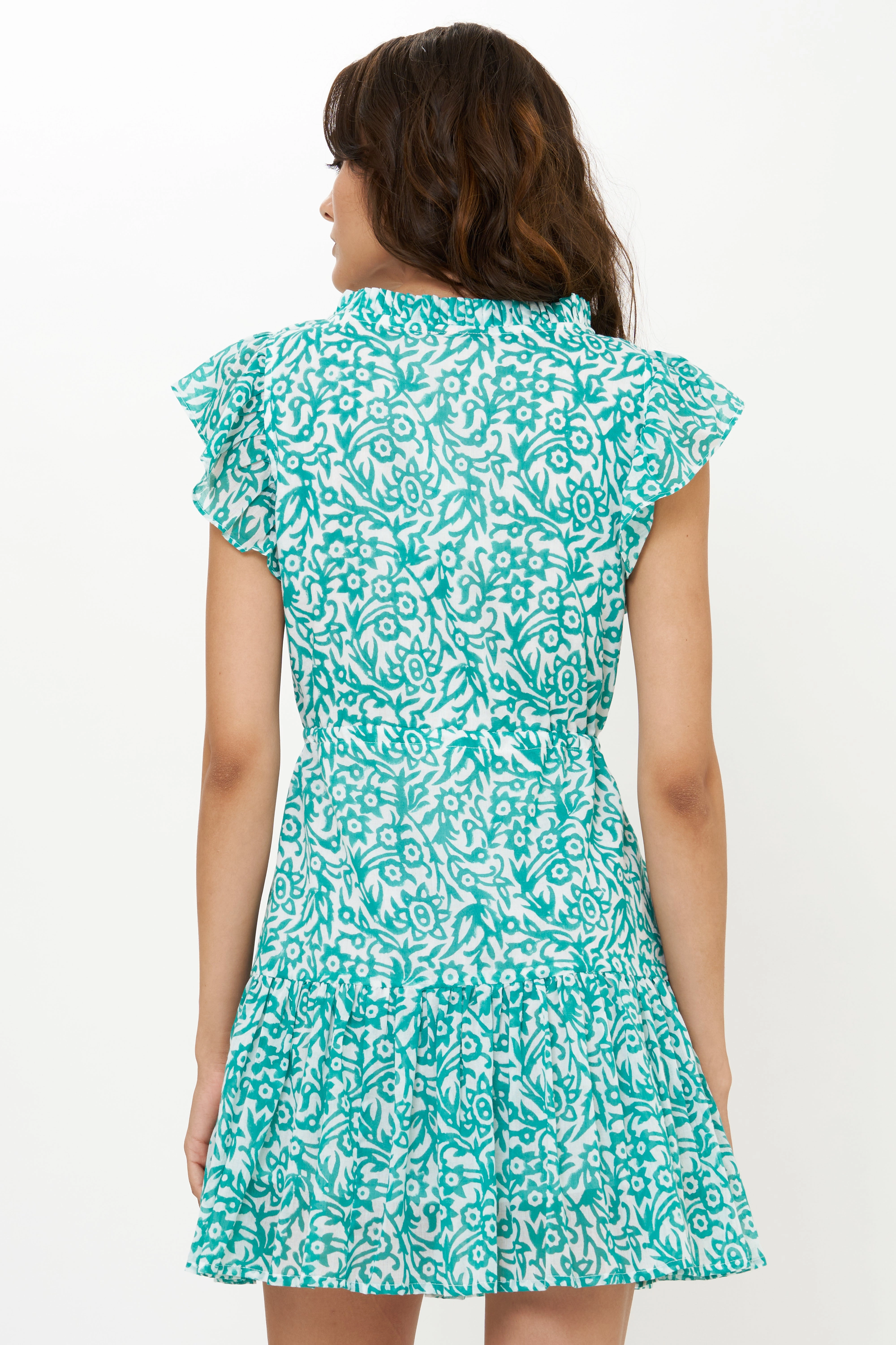 Petal Zone Ruffle Hem Cinched Flirty Short Cypress Jade