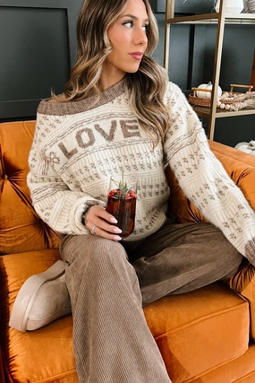 Cozy & Loving It Fair Isle Sweater (Oatmeal/Cream) WaterRepellent Finish