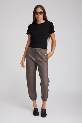 Grey Leather Sweatpants Odor Control Treatment Laser Cut Perforations