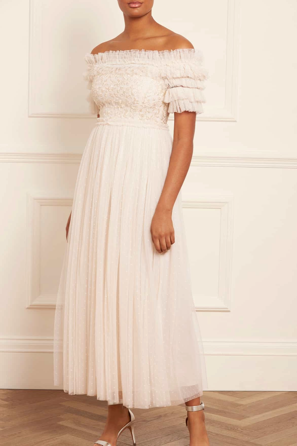 Midsummer Lace Bodice Off-Shoulder Ankle Gown All Day Look