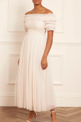Midsummer Lace Bodice Off-Shoulder Ankle Gown All Day Look