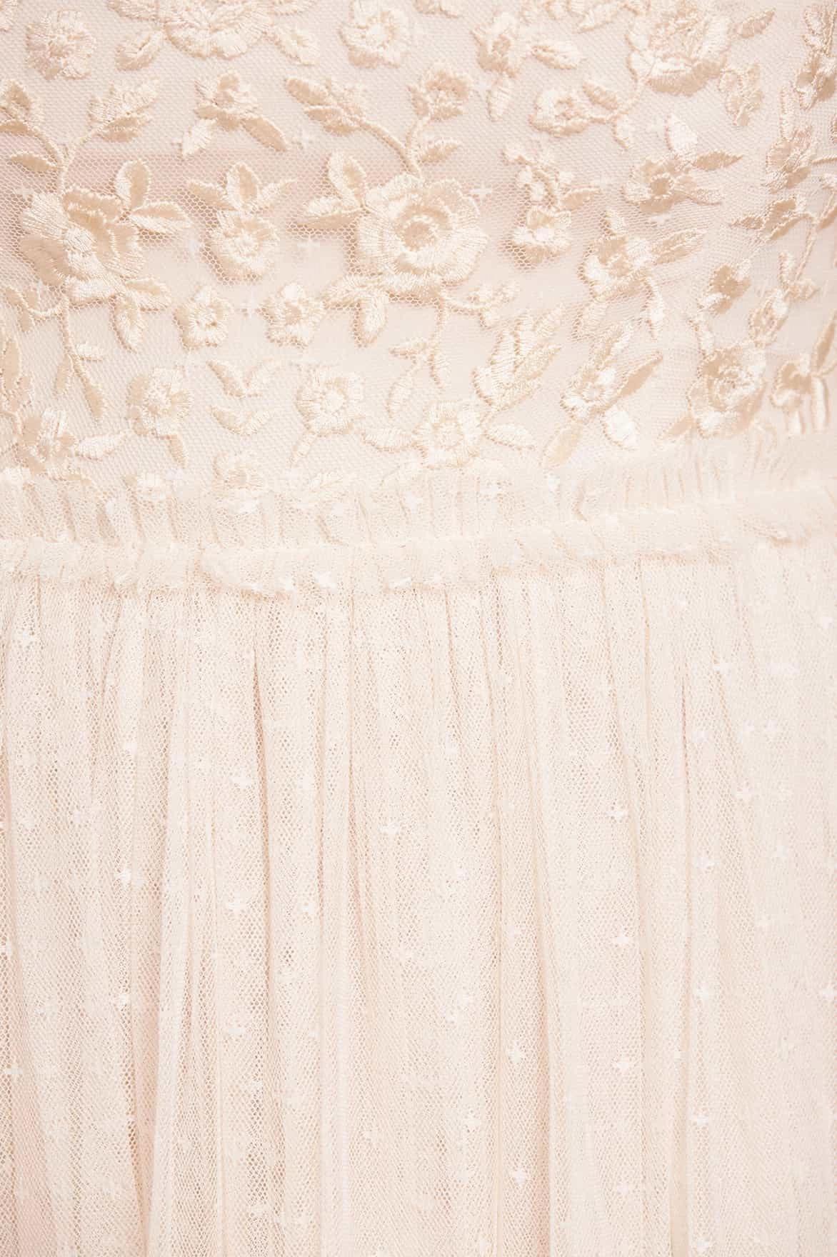 Midsummer Lace Bodice Off-Shoulder Ankle Gown Balanced Texture Chic Ensemble
