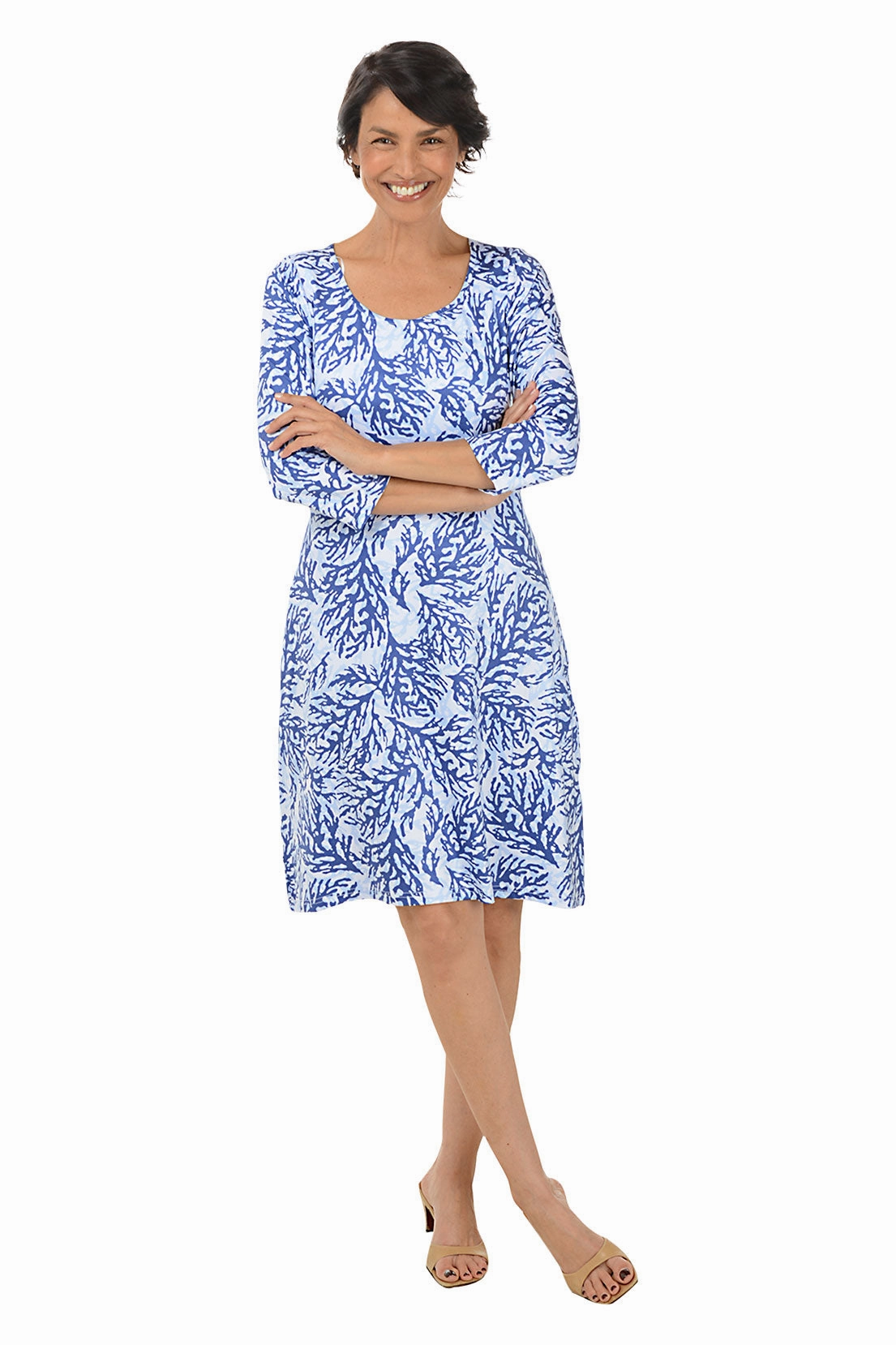 Perfect Fit Wear Smooth-Lining Coral 3/4 Sleeve A-Line Dress