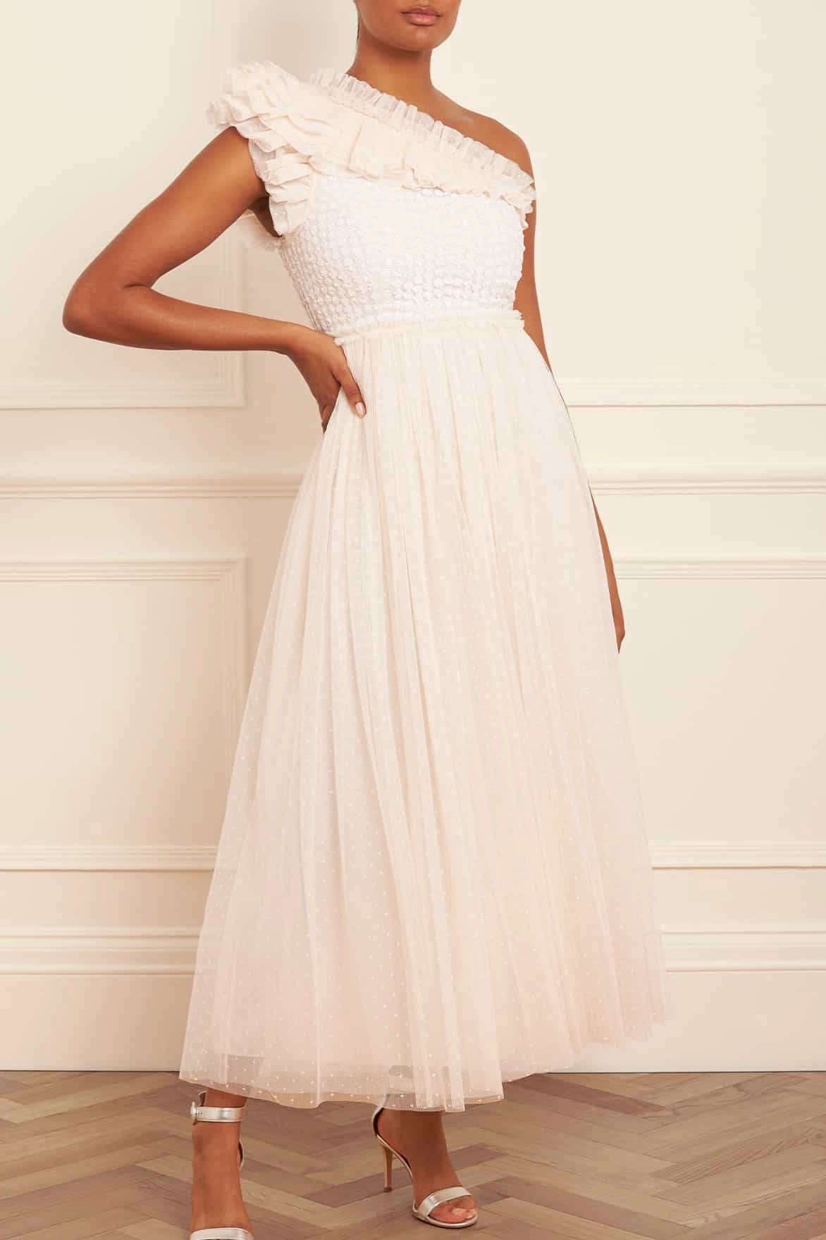 Fresh Look Modern Layering Raindrop Bodice One-Shoulder Ankle Gown