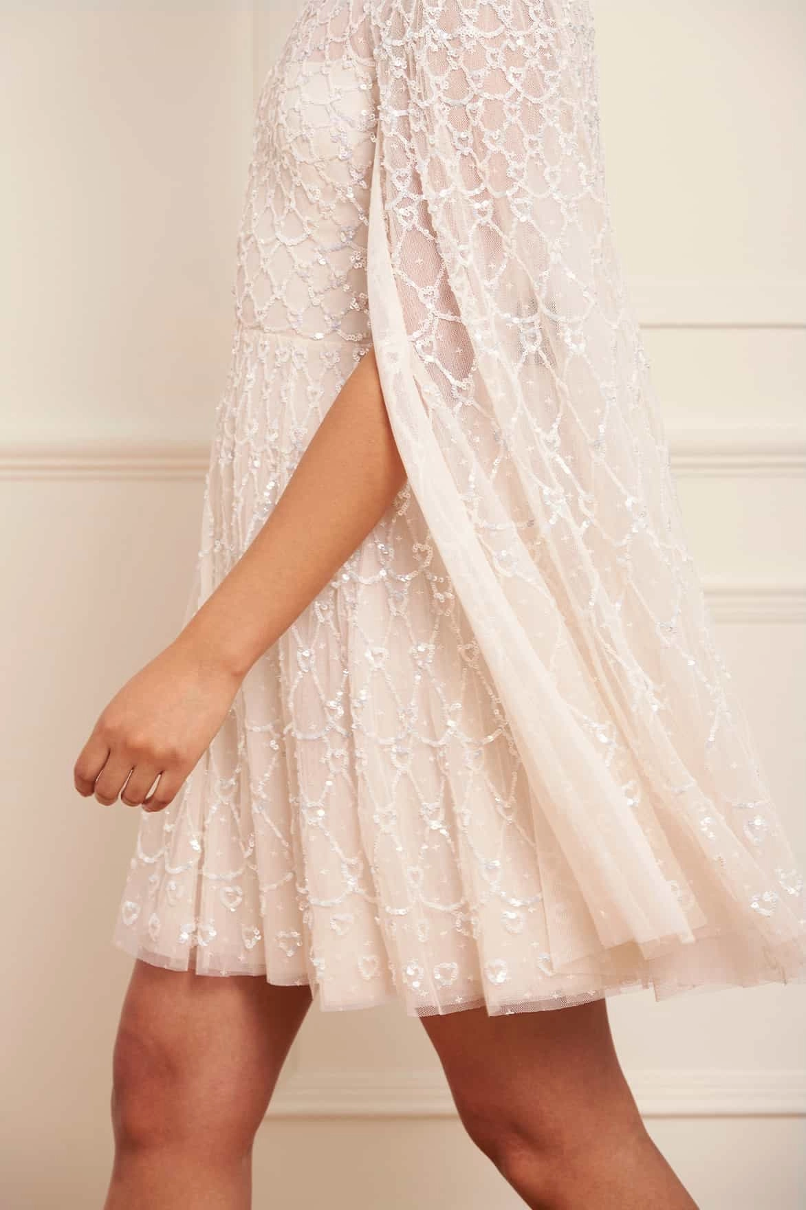 breathable-mesh Heart Lattice Micro Mini Dress