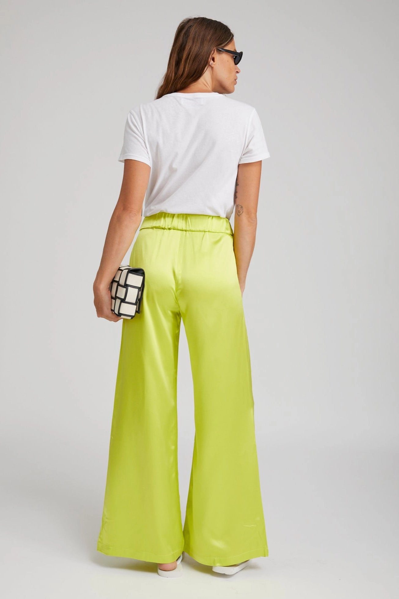Electric Chartreuse Silk Wide Leg Pintuck Pants SecureClosureSystem