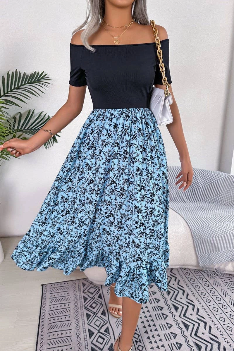 CASUAL FLORAL FLOUNCES MID LENGTH DRESS_CWDSD2506 Adjustable-Length Clean Outfit