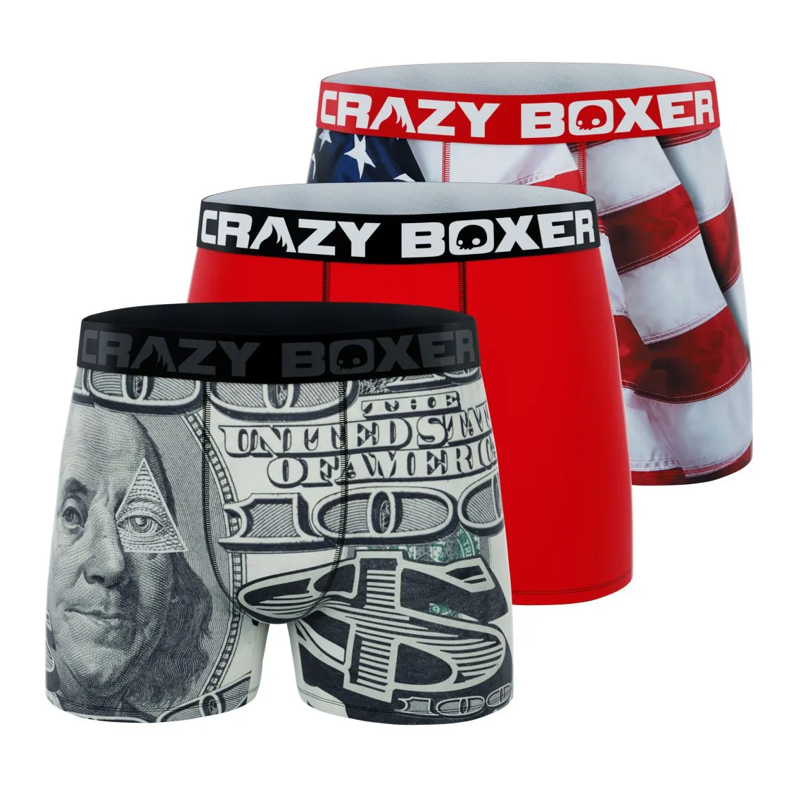 CRAZYBOXER Eagle Red Cash Men's Boxer Briefs (3 pack)