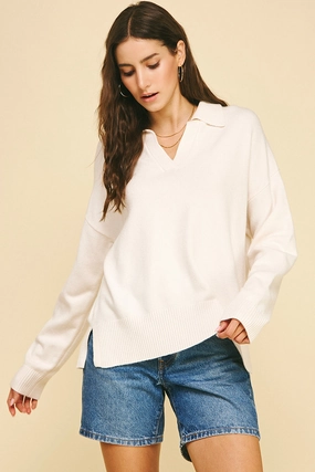 Cream Collar Knit Sweater RibbedCuff QuickRelease Closures