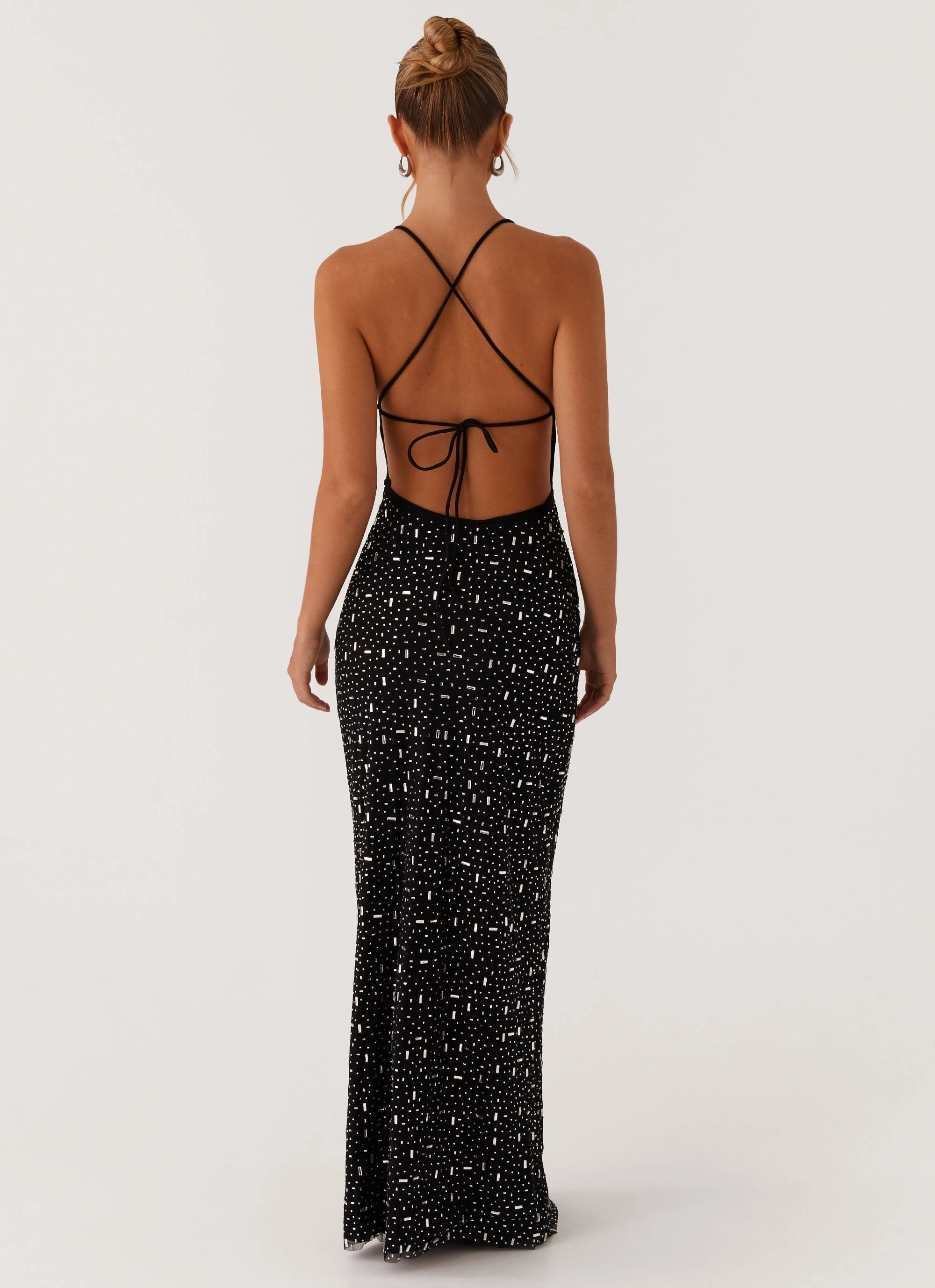 Cressida Rhinestone Mesh Maxi Dress - Black Cotton-Blend