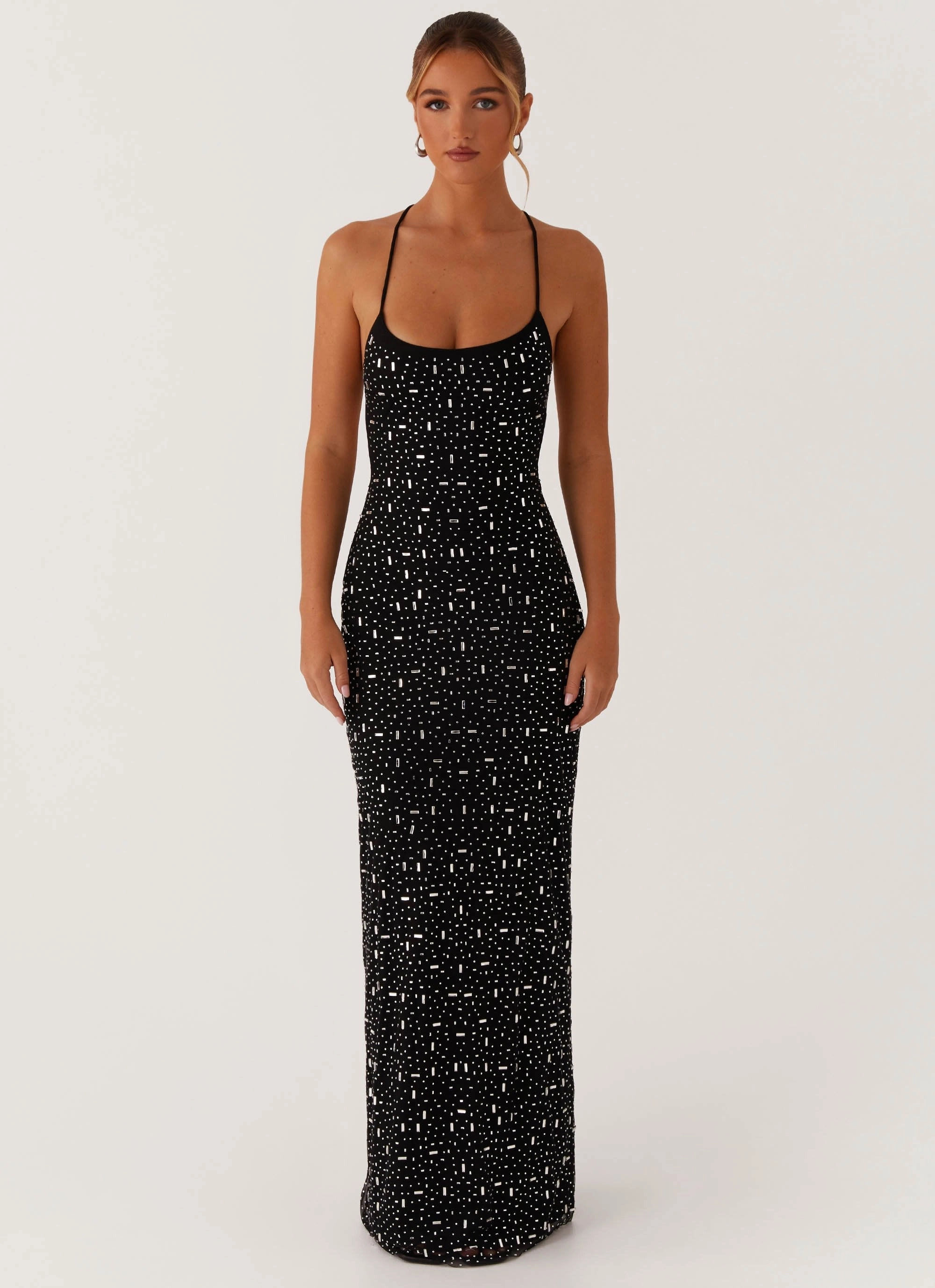 Cressida Rhinestone Mesh Maxi Dress - Black Resort Ready
