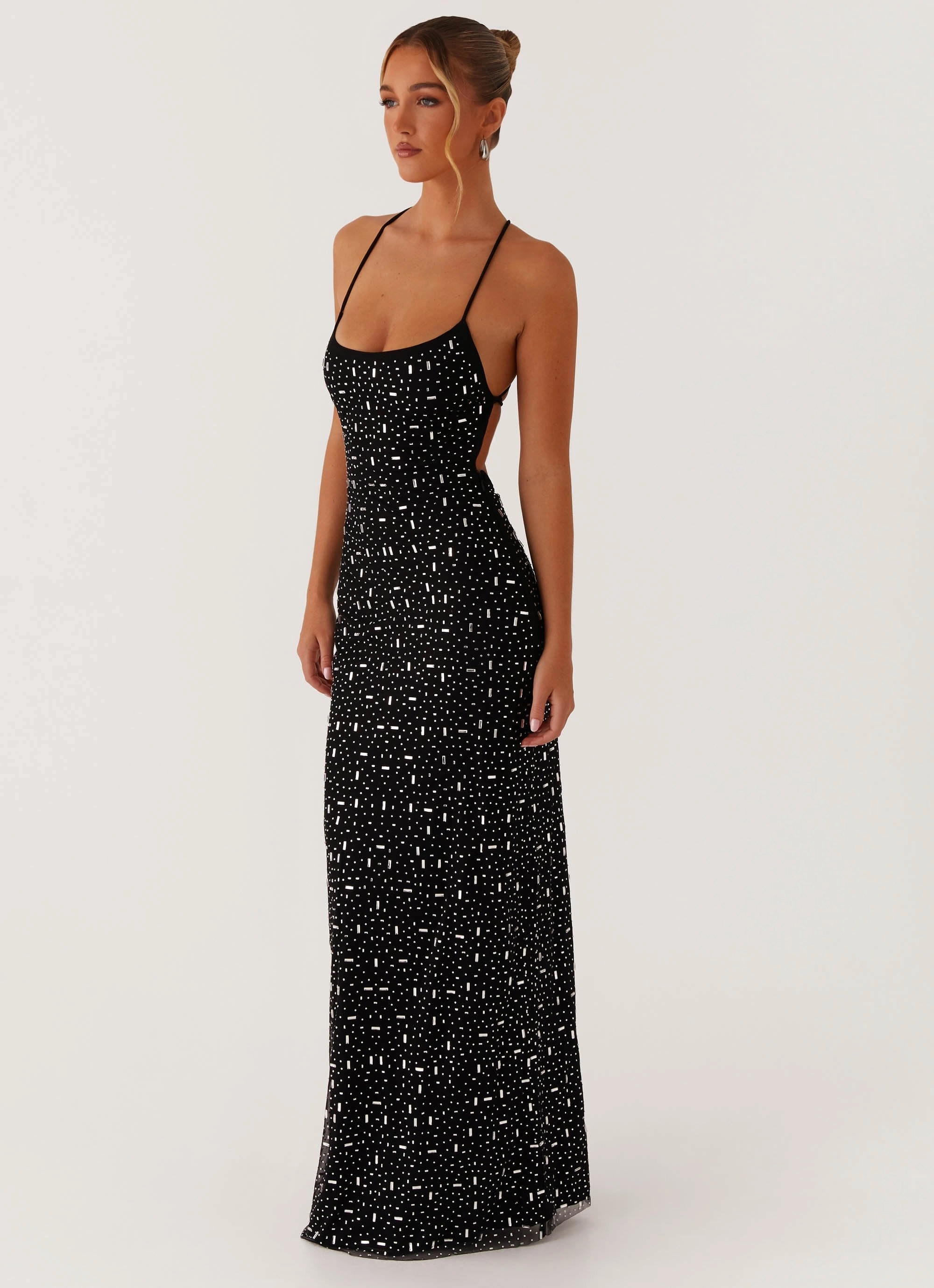 Cressida Rhinestone Mesh Maxi Dress - Black Timeless Layer Light Fabric