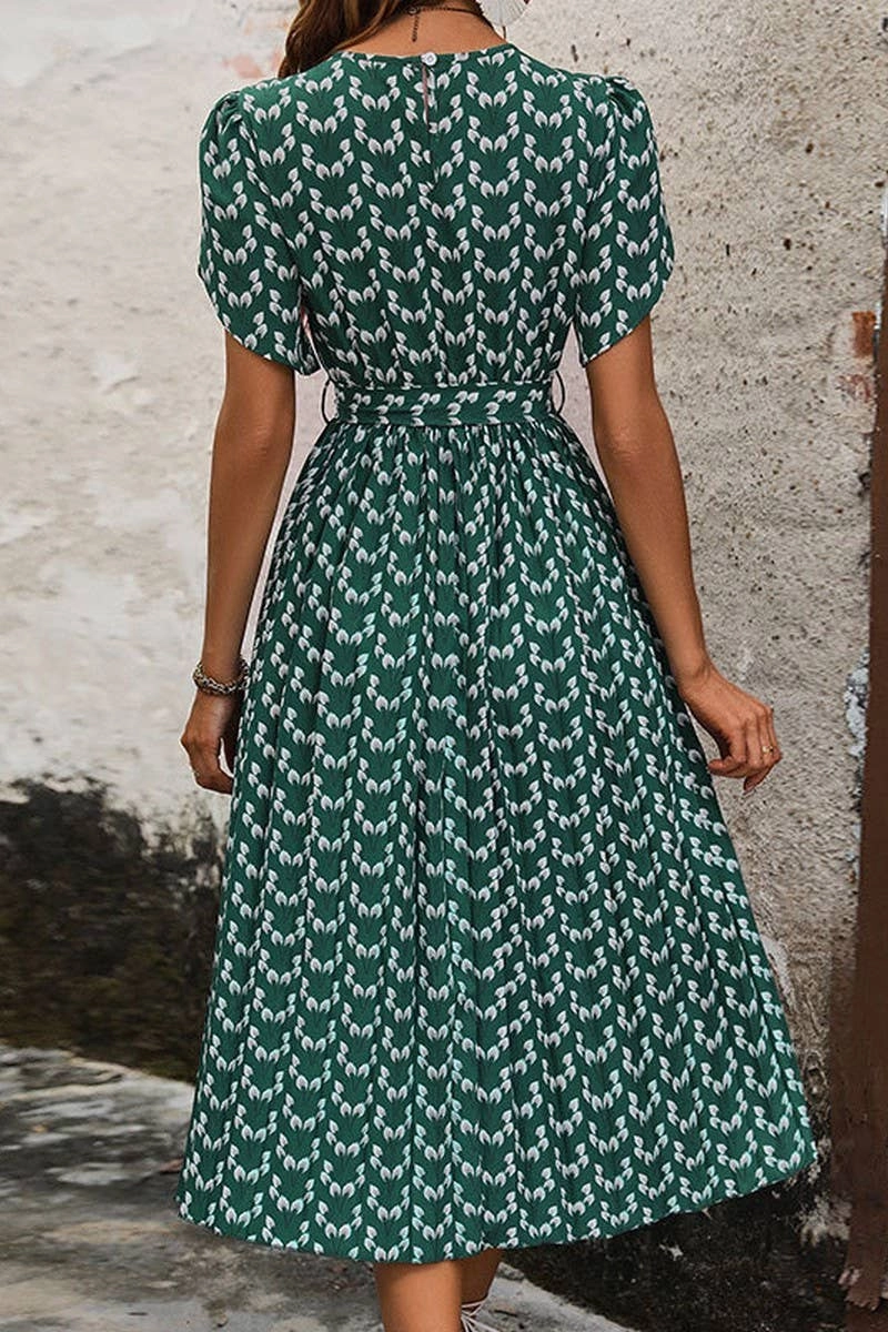 Relaxed-fit Bare Arm CREW NECK FLORAL PRINT DRESS_CWDSD2684
