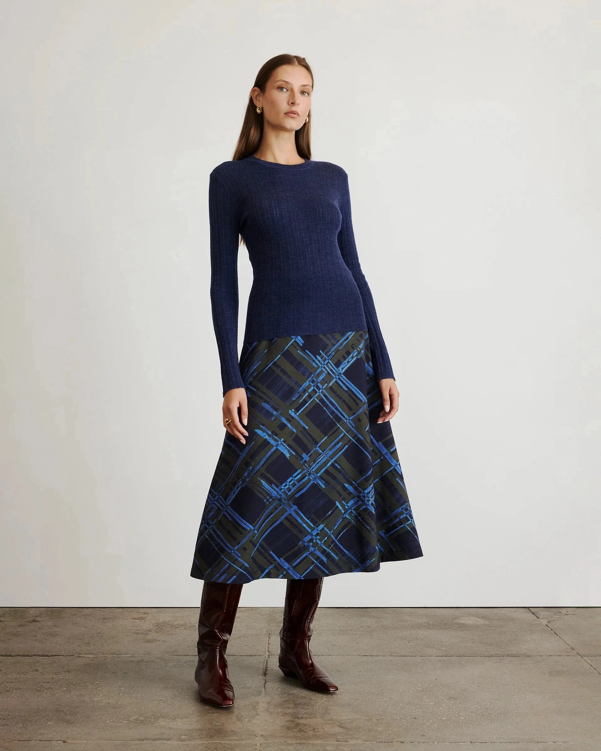 Crew Neck Kayden Knit Top Melange Navy Heather Effect Finish