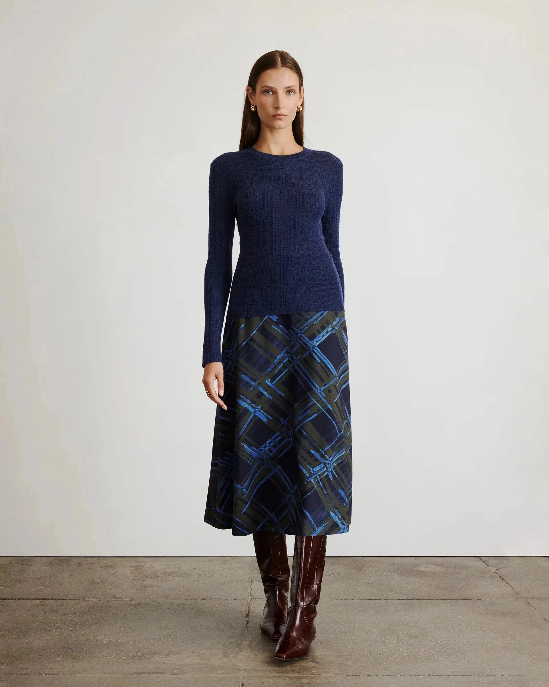 MinimalistCut Crew Neck Kayden Knit Top Melange Navy