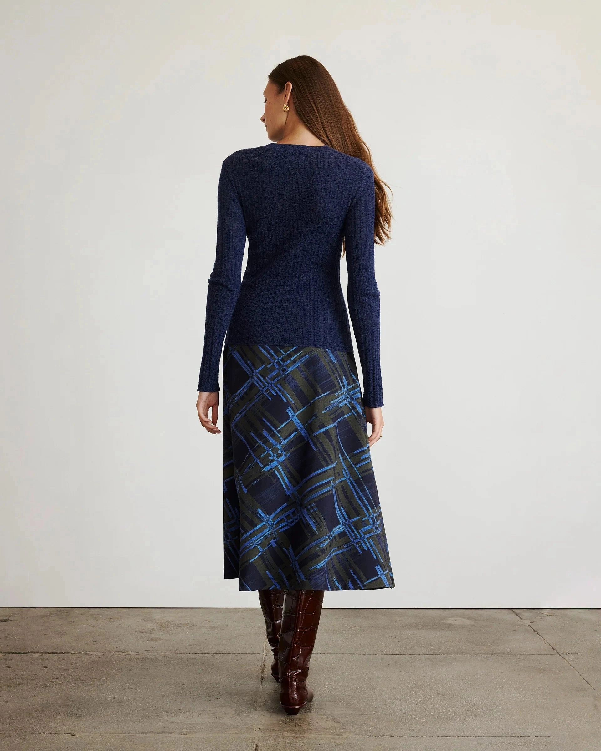 SecurePockets Crew Neck Kayden Knit Top Melange Navy