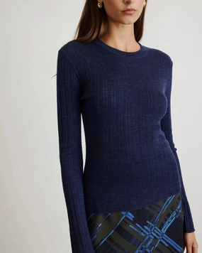 Compact TravelFriendly Design Microfiber Material Crew Neck Kayden Knit Top Melange Navy